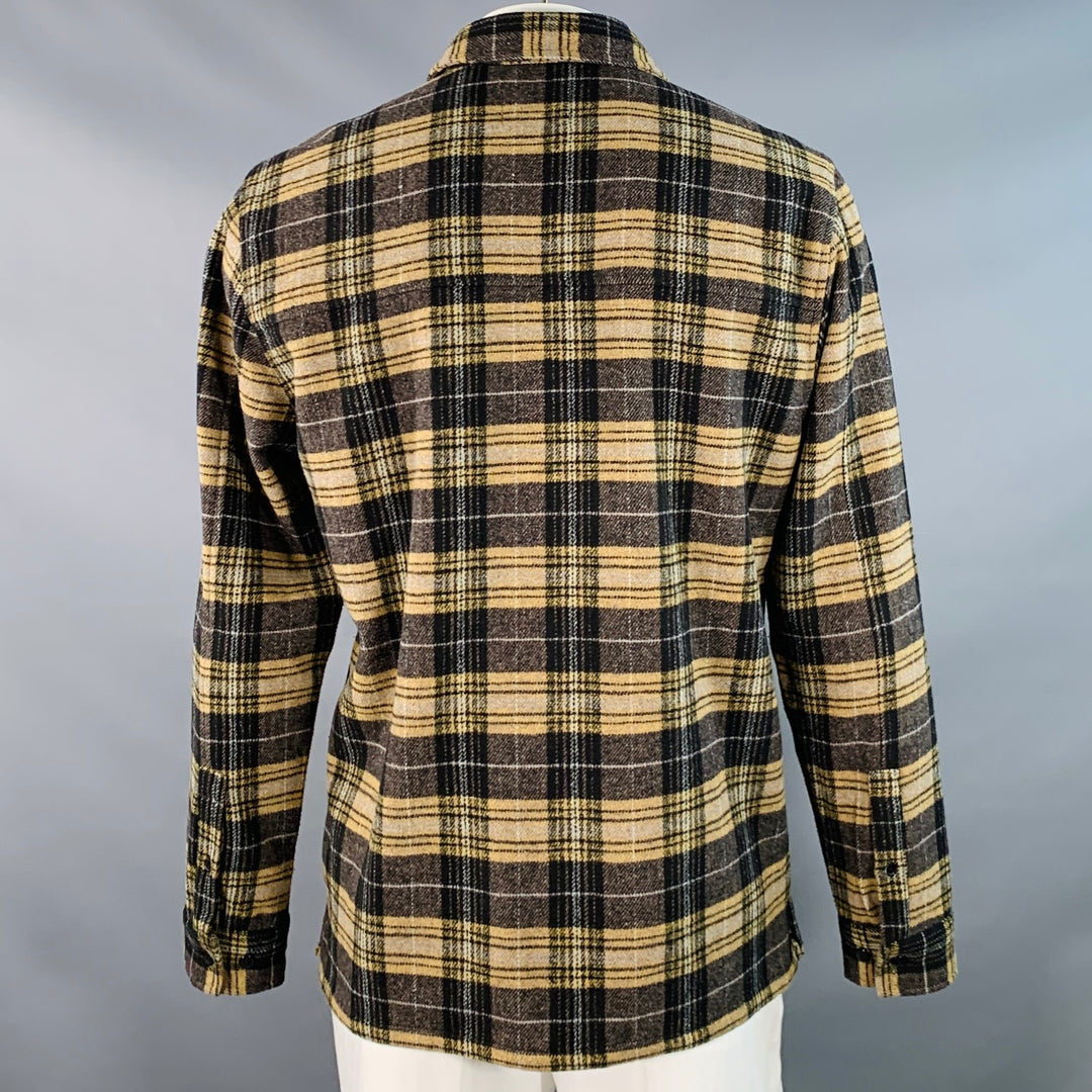 LEGENDS Size XL Yellow Brown Plaid Wool Blend One Pocket Shirt Jacket