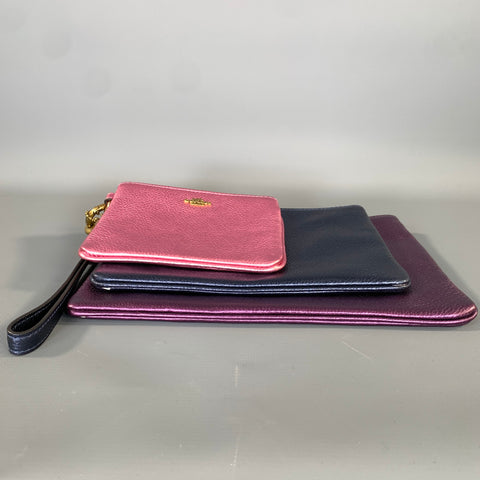 COACH HOL2018 Purple Navy 39250 Metallic Pebble Grain Leather Pouch