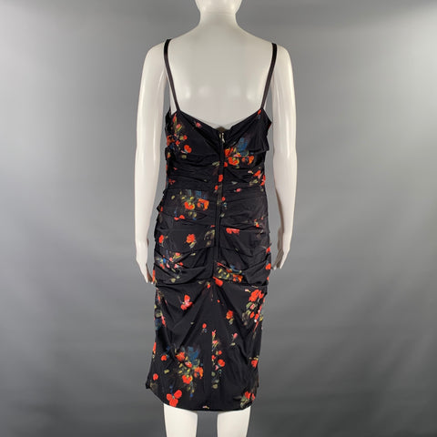 DOLCE & GABBANA Size S Black Silk Blend Floral Knee-Length Dress