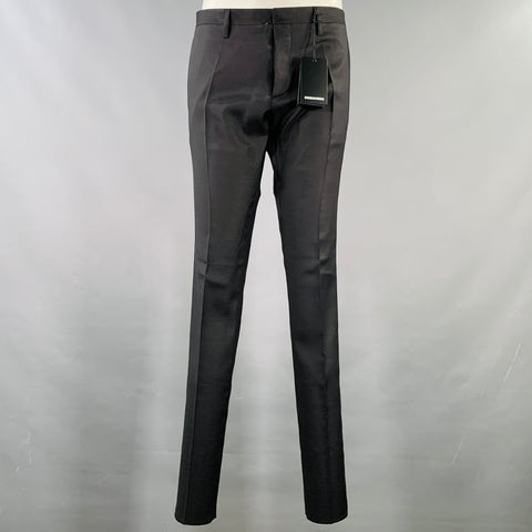 DSQUARED2 Size 38 Black Wool Silk Peak Lapel Suit