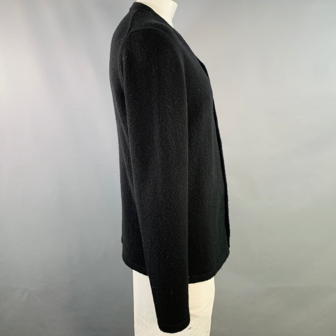 INIS MEAIN Size L Black Merino Wool Cashmere V-Neck Cardigan
