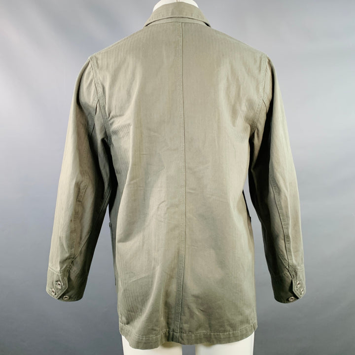 THE STRONGHOLD Size M Green Sage Herringbone Cotton Worker Jacket