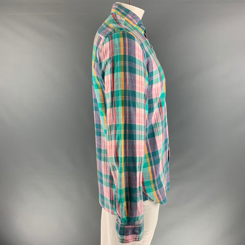 BEAMS Size L Multi-Color Madras Cotton One pocket Long Sleeve Shirt