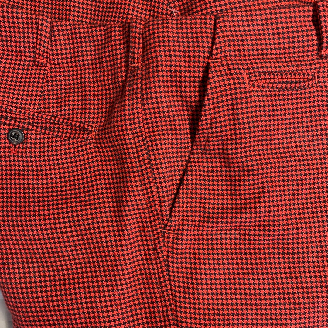 ADAM KIMMEL Size M Red Black Houndstooth Cotton Straight Zip Fly Dress Pants