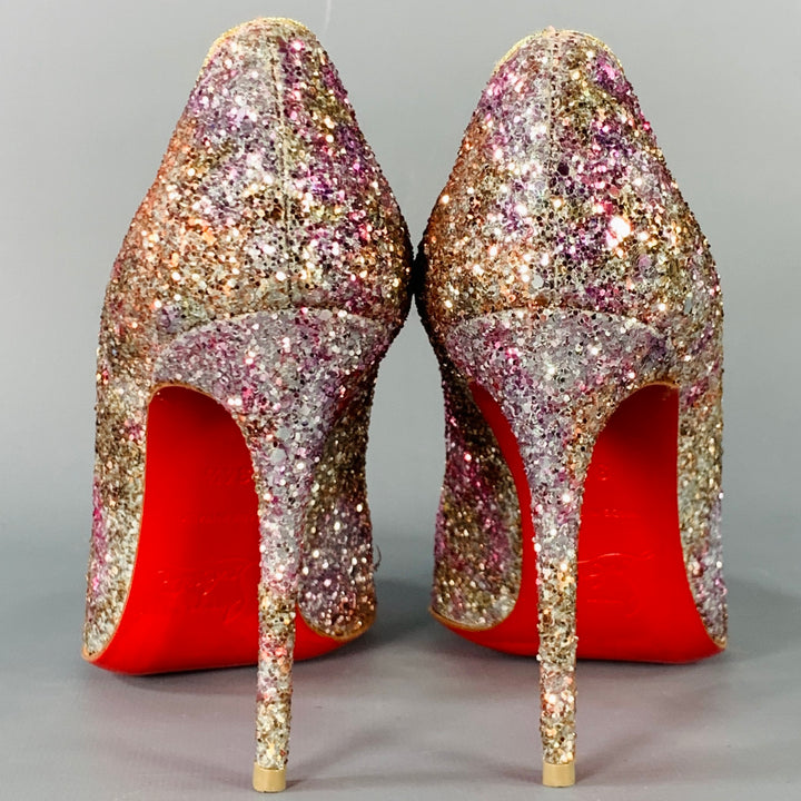 CHRISTIAN LOUBOUTIN Size 4.5 Silver Pink Glitter Stiletto Pumps