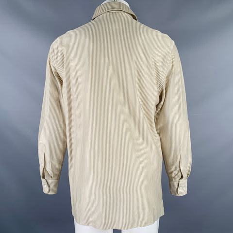 BRIONI Size M Taupe White Stripe Cotton Button Up Long Sleeve Shirt