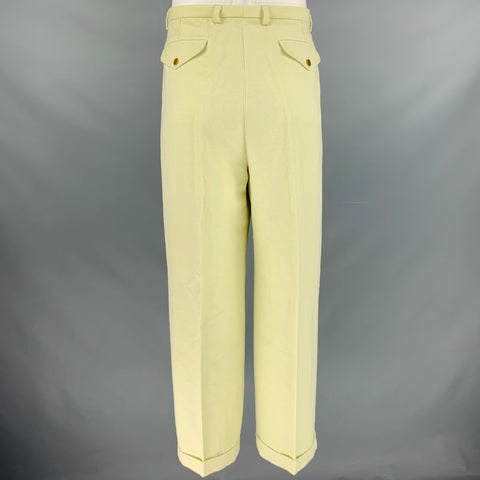 GUCCI Talla 36 Pantalones casuales con puños plisados ​​de algodón de lino verde