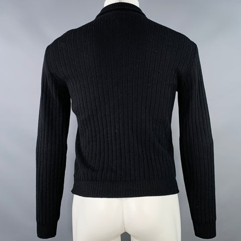 DRIES VAN NOTEN Pull-over col montant zippé 1/4 matelassé en maille côtelée noire mélangée polyamide Taille M