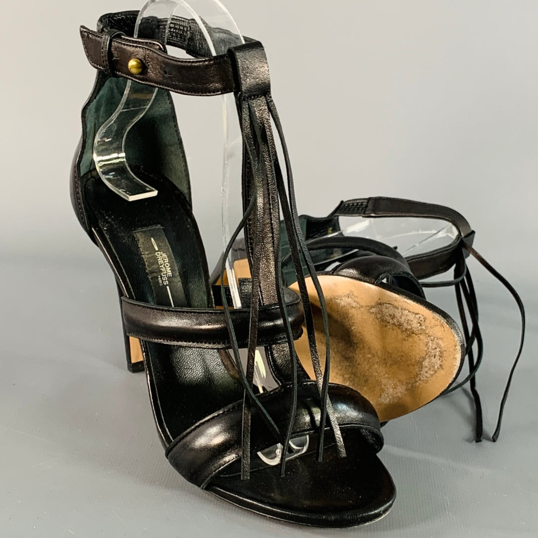 JEROME DREYFUSS Size 7 Black Leather Fringed Stiletto Pumps