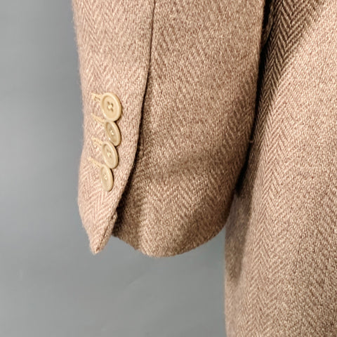 ERMENEGILDO ZEGNA Size 42 Beige Taupe Herringbone Cashmere Silk Sport Coat