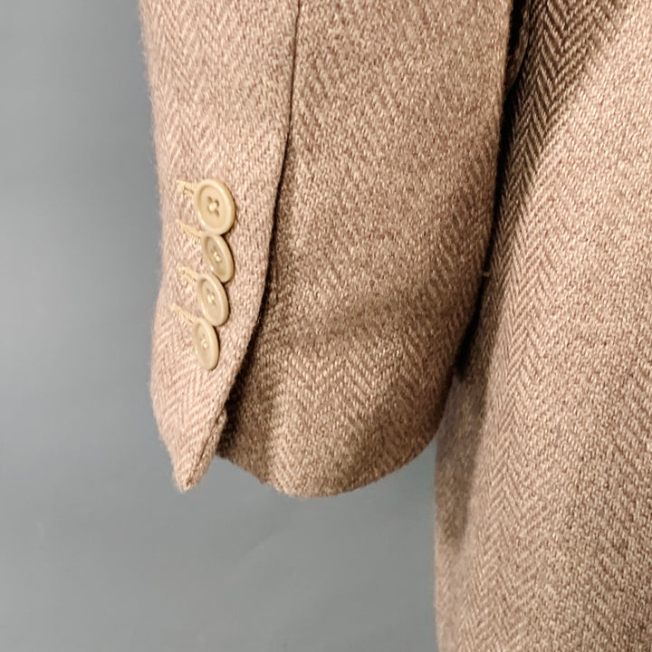 ERMENEGILDO ZEGNA Size 42 Beige Taupe Herringbone Cashmere Silk Sport Coat