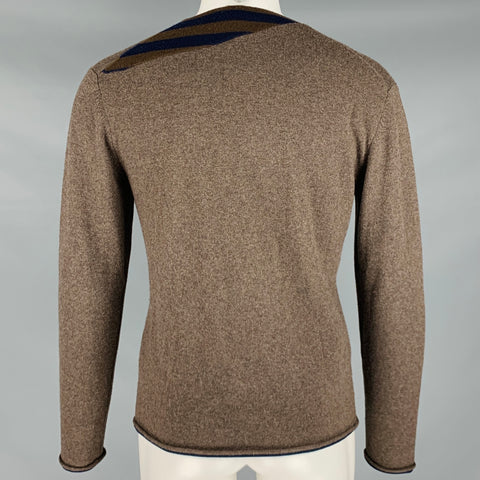 YIGAL AZROUEL Size M Brown Navy Stripe Wool Zip Up Cardigan