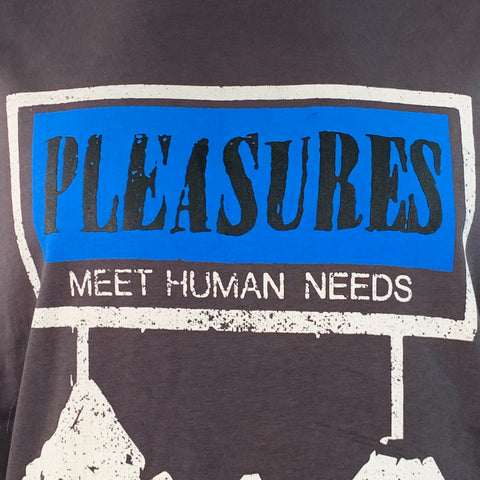 T-shirt PLEASURES Col rond en coton, taille XXL, gris anthracite, bleu et blanc à motif