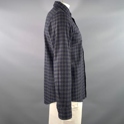 JACK SPADE Size L Navy Green Check Wool Button Down Long Sleeve Shirt