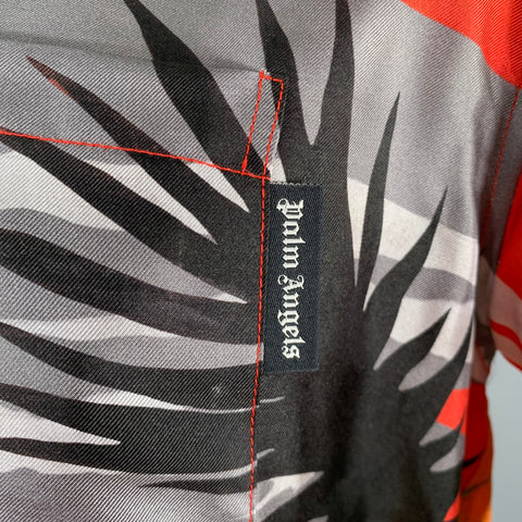 PALM ANGELS Size 42 Red Grey Hawaiian Silk Short Sleeve Shirt