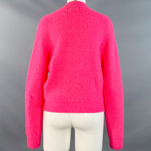 GANNI Size M Hot Pink Alpaca Blend Rhinestones Cropped Cardigan