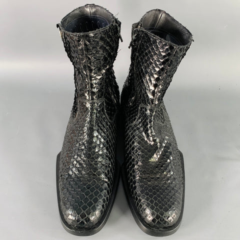 GIANNI VERSACE Pointure 38 Bottines en cuir de python noir à fermeture éclair latérale
