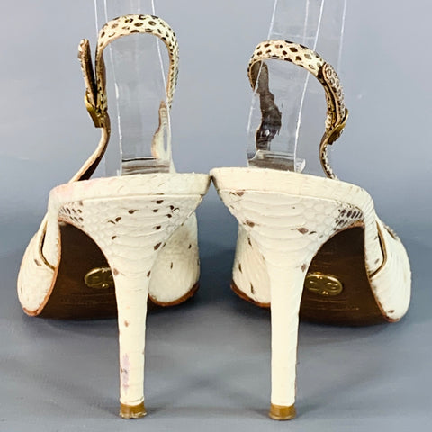 DOLCE & GABBANA Size 6.5 Beige Brown Snakeskin Leather Slingback Pumps