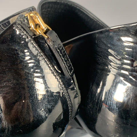 GUCCI Size 8.5 Black Gold Suede Patent Leather Ankle Sandals