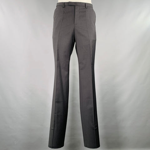 BOSS by HUGO BOSS Size 35 Black Virgin Wool Flat Front Dress Pants
