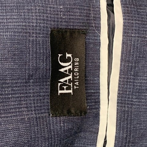 FAAG Size 40 Navy Gray Glenplaid Cotton Linen Jacket