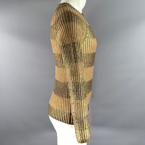MICHAEL KORS Size XS Brown Gold Knit Cotton Viscose Angora Ribbed Sweater