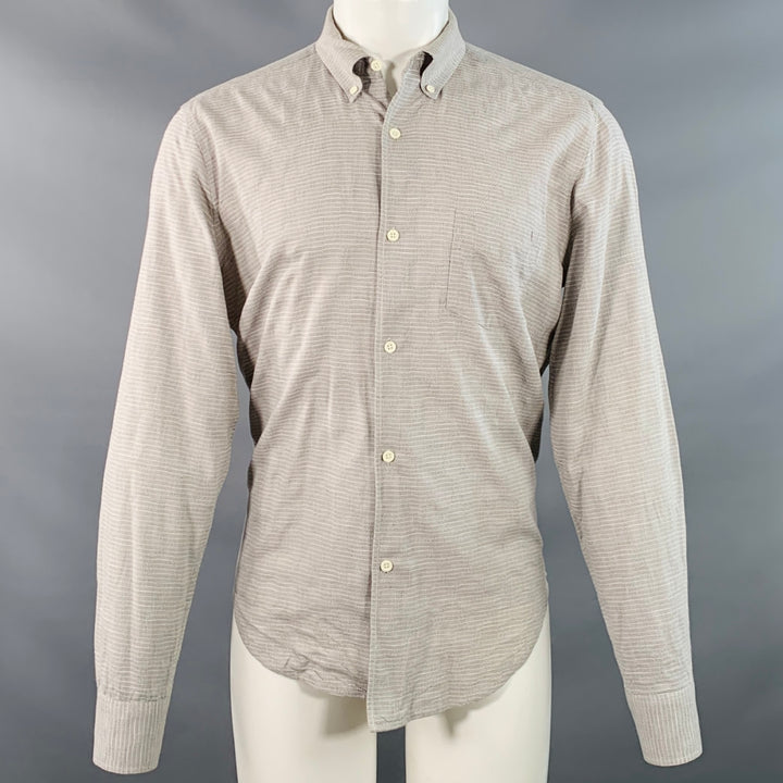 OUR LEGACY Size 38 Grey White Textured Cotton Button Down Collar One Pocket Long Sleeve Shirt