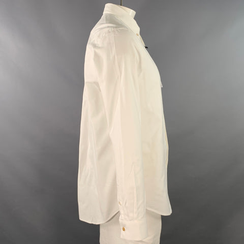 PAUL SMITH Size L White Contrast Trim Cotton One Pocket Long Sleeve Shirt