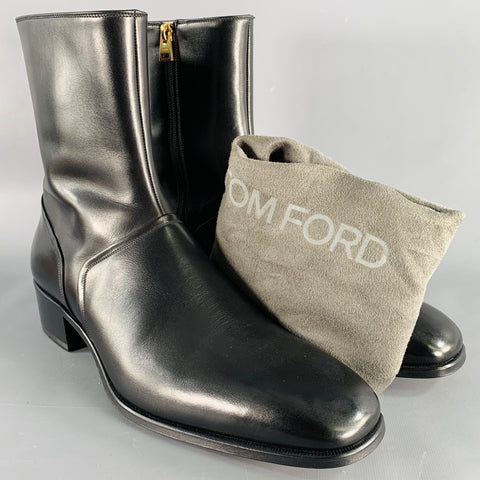 TOM FORD Size 10 Black Leather Side Zipper Boots