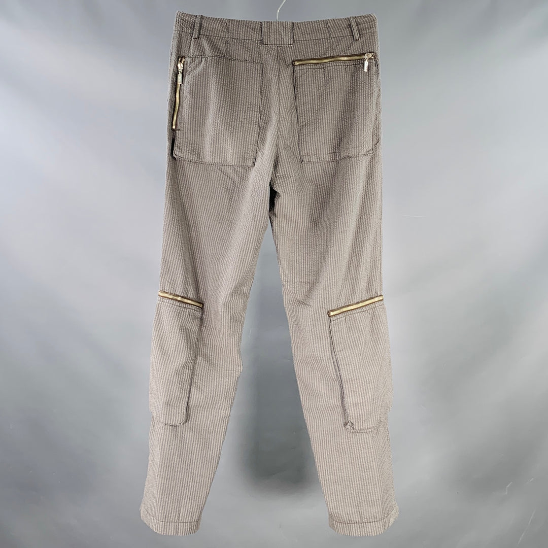ETRO Size 32 Grey Taupe Stripe Polyester Cotton Zip Pockets Casual Pants