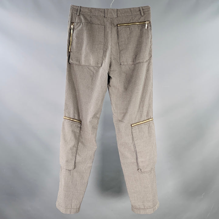 ETRO Size 32 Grey Taupe Stripe Polyester Cotton Zip Pockets Casual Pants