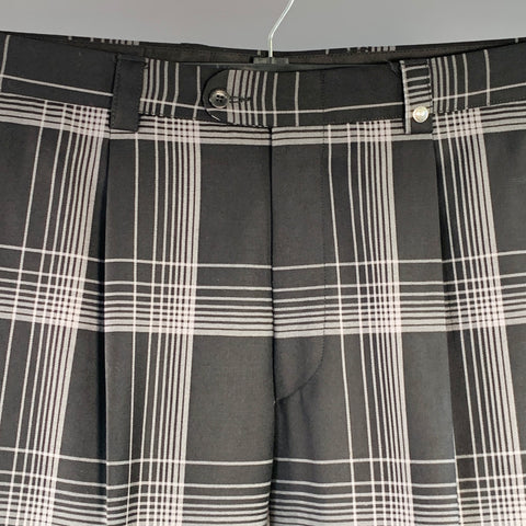 V2 by VERSACE Size 36 Black Grey Plaid Wool Straight Zip Fly Dress Pants