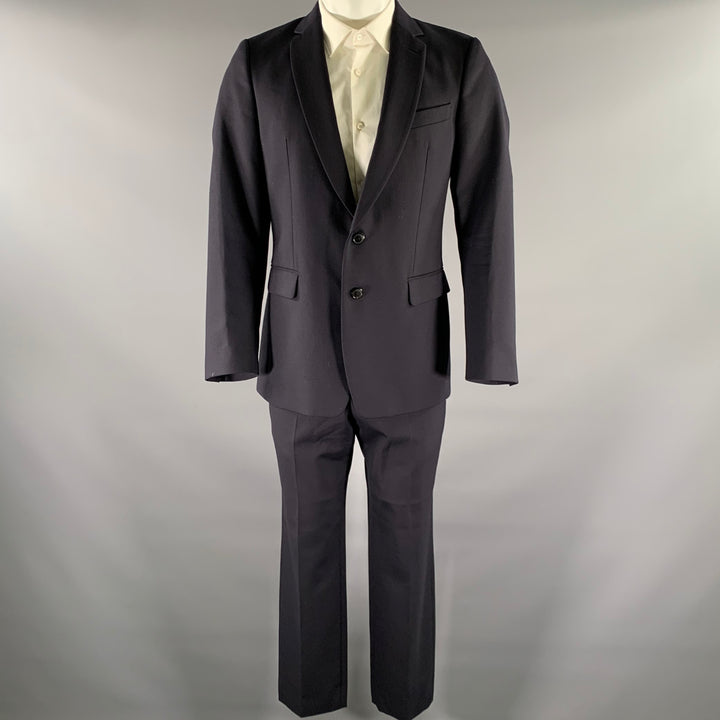 DRIES VAN NOTEN Size 38 Navy Wool Polyester Notch Lapel Suit