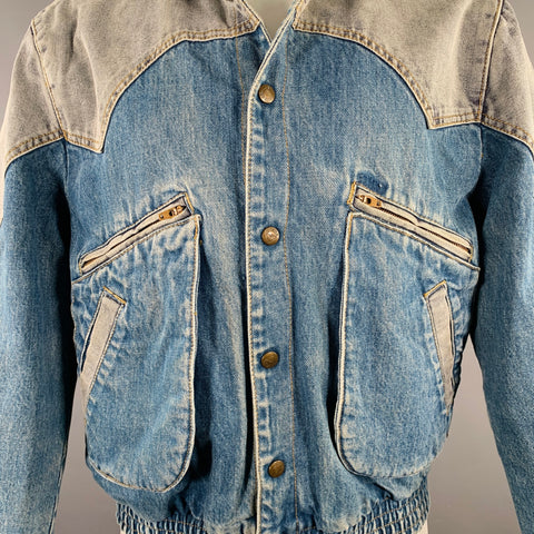 GUESS Size M Blue Grey Color Block Cotton Blouson Jacket