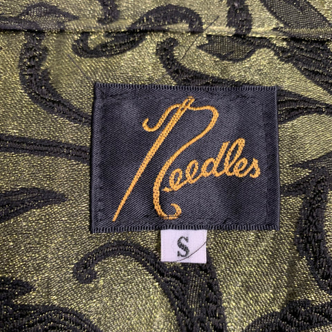 NEEDLES Size S Green Black Embroidery Rayon Blend Lamé 2 Pockets Long Sleeve Shirt