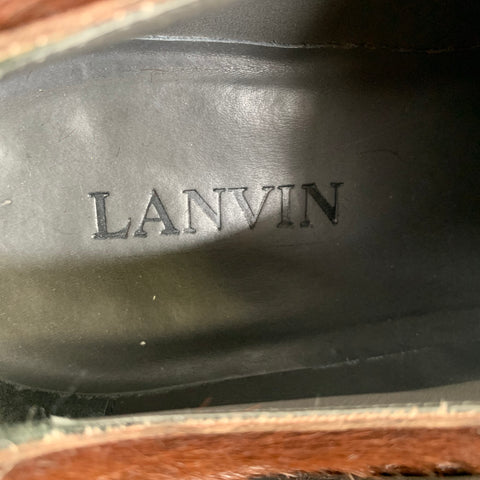 LANVIN Size 10.5 Brown Textured Leather Lace Up Lace Up Shoes