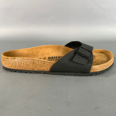 BIRKENSTOCK Size 11 Black Tan Solid Leather Slide Sandals
