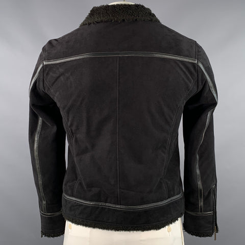 BURBERRY BLACK LABEL Size M Black Faux Suede Zip Pockets Jacket