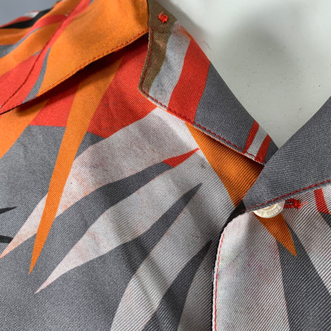 PALM ANGELS Size 42 Red Grey Hawaiian Silk Short Sleeve Shirt