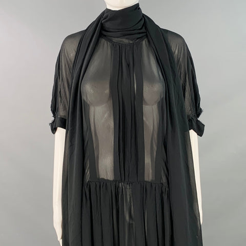 COMME des GARCONS 2022 Size M Black Sheer Polyester Short Sleeve Scarf Dress