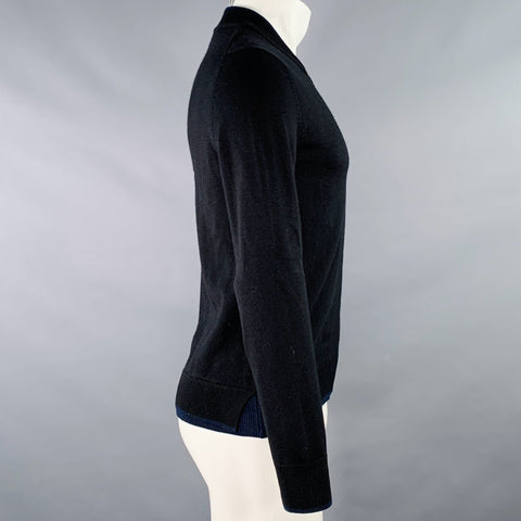 KENZO Size XS Black Navy Knit Wool Zip Up Sweater