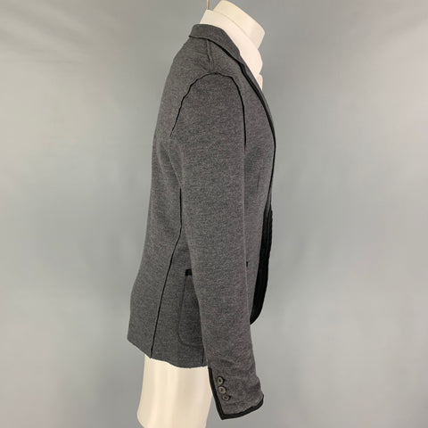 LANVIN Talla 36 Abrigo deportivo con solapa de muesca en mezcla de lana jaspeada negra gris oscuro