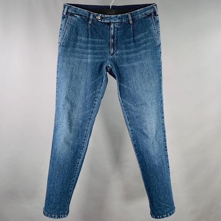 ROTA Size L Blue Cotton Blend Tapered Pleated Jeans