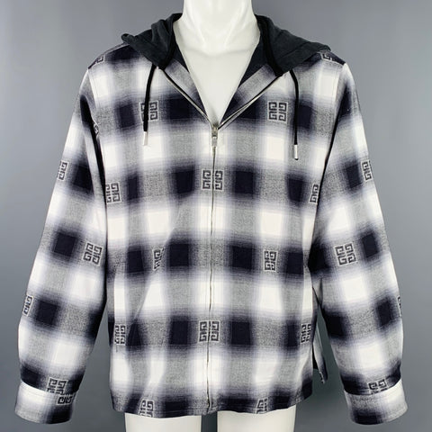 GIVENCHY Size M Black White Plaid Logo Cotton Zip Up Jacket