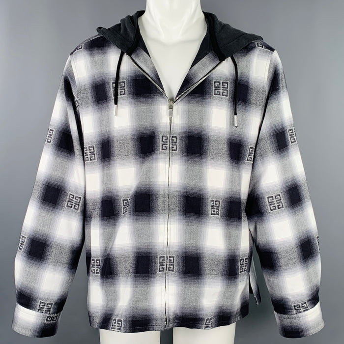 GIVENCHY Size M Black White Plaid Logo Cotton Zip Up Jacket