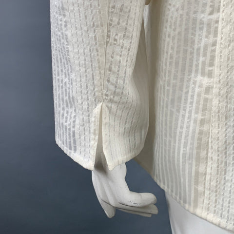 AKRIS Size 10 Natalia Off White Cotton Blend Sheer Textured Snaps Jacket Blazer
