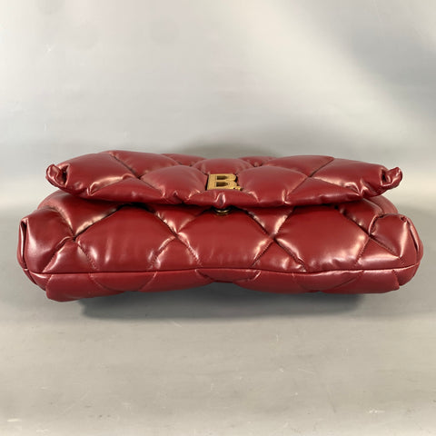 BALENCIAGA Burgundy Quilted Leather Clutch Bags