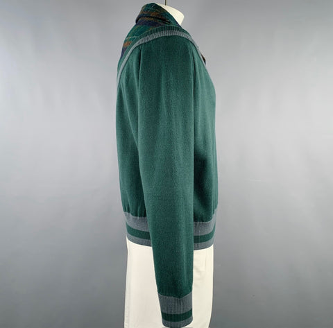 NECESSITY SENSE Size L Green Grey Plaid Acrylic Blend Double Layer Sweater