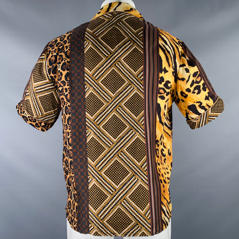 PIERRE-LOUIS MASCIA Size XS Brown Tan Animal Print Silk Short Sleeve Shirt