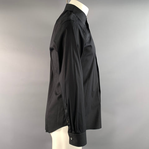 THEORY Size S Black Solid Cotton Blend Pointed Collar Long Sleeve Shirt